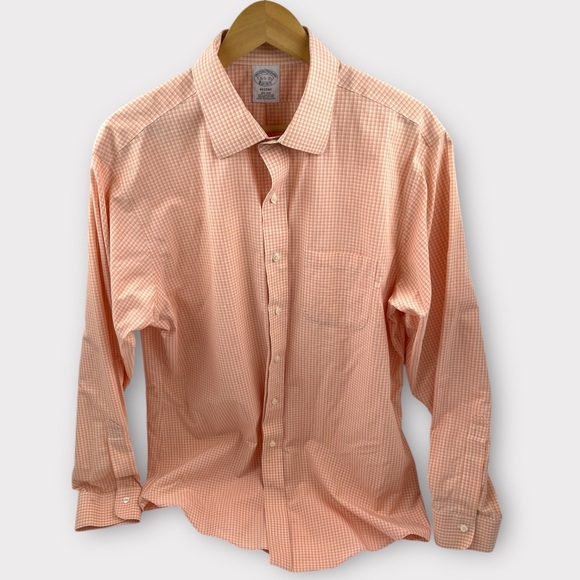 Brooks Brothers Shirt Mens 16.5-35 Orange/White Gingham Regent Non Iron Supima - Picture 1 of 7